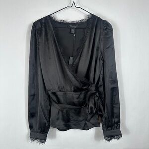 NWT Rachel Zoe Elegant Black Wrap Blouse | US Size Small